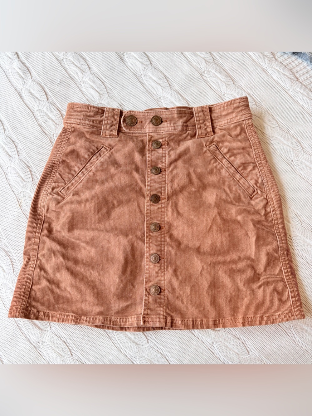 American eagle hi-rise a-line skirt super stretch size 2 long rust corduro